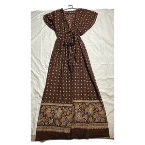 Brown Floral Maxi Dress with Tie Waist